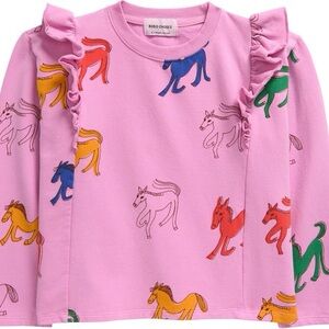 BNWT Bobo Choses Organic cotton Kids' Wonder Horse Ruffle Crewneck Sweatshirt